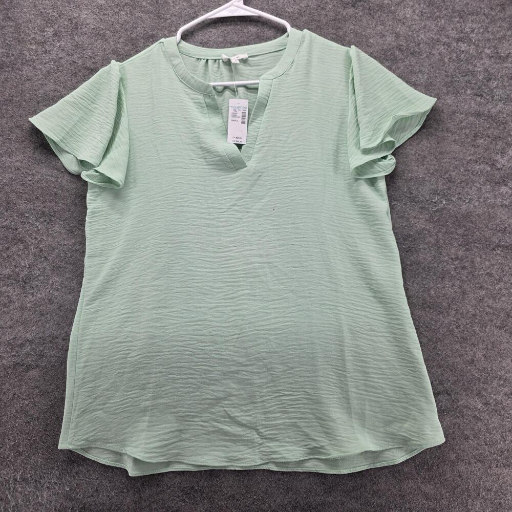 Maurices Blouse Womens S Green V-Neck Ruffle Flutter Sleeve Lightweight